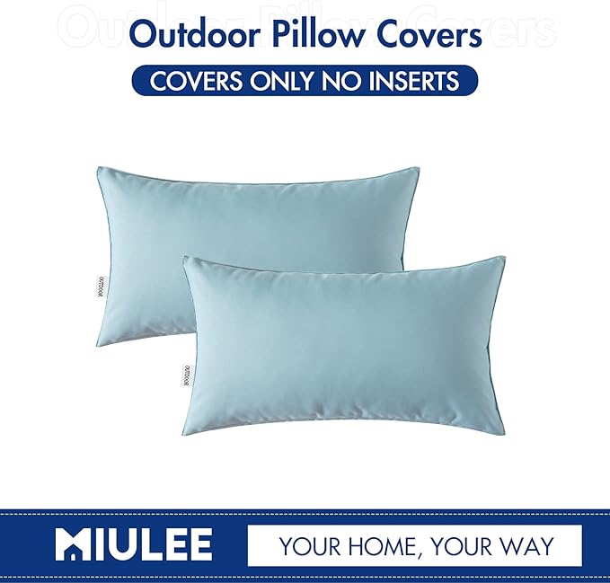 MIULEE Pack of 2 Decorative Outdoor Waterproof Pillow Covers Rectangular Garden Cushion Sham Throw Pillowcase Summer Shell for Spring Patio Tent Couch 24x24 Inch Blue