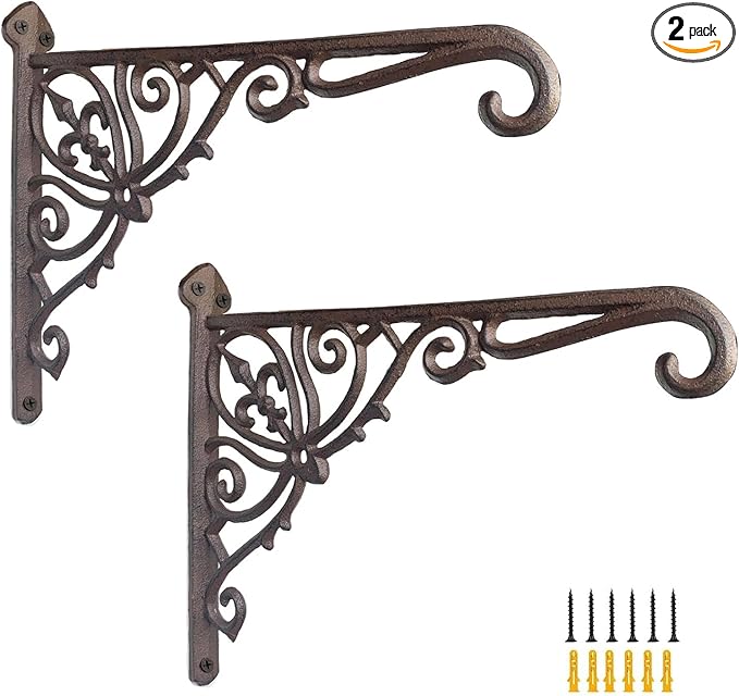 Z metnal Cast Iron Plant Hanger - 12 inch Rustic Wall Mounted Hanging Basket Holder for Outdoor Garden, Patio, Porch Decor - Heavy Duty Metal Hook Bracket