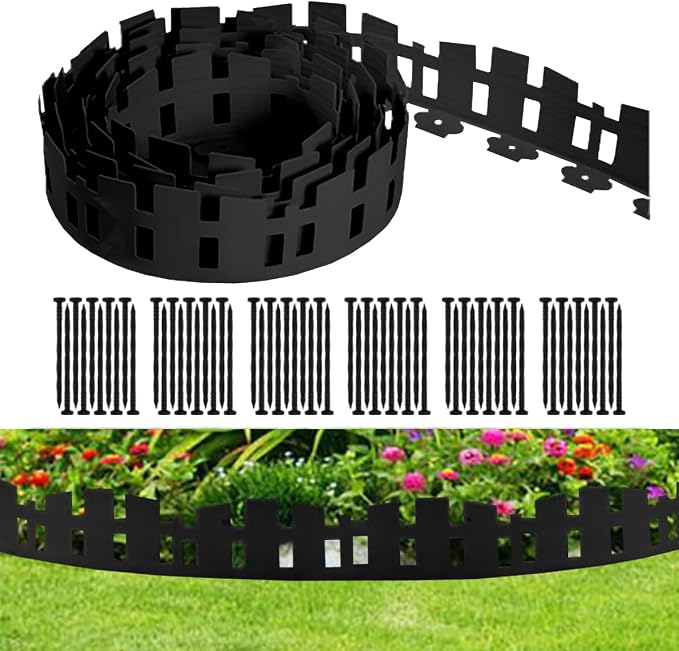 Garden Edging 33FT x 3.5~4.6IN Tall, Landscape Edging Borders with 60pcs Plastic Stakes,Arched Design Flexible Lawn Edging Border, No Digging Edge Fence DIY for Tree Flowerbeds Grass Yard