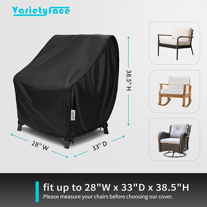 Outdoor Swivel Rocking Chair Covers, 2 Pack, Patio Chair Covers with Air Vents & Wind Straps, Fit up to 28" W x 33"D x 38.5"H, Black
