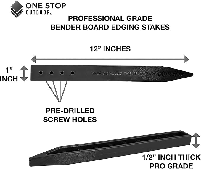 USA Made Heavy Duty, Black Landscape Lawn & Garden Border Edging Stakes - Easy Install Terrace & Bender Board (15)