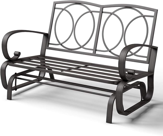 Giantex Outdoor Glider Bench, Patio 2 Person Loveseat with Removable Cushion, Thick Padded Seat, Stable Steel Frame, Outside Glider Swing Chair for Deck, Poolside, Yard, Balcony, Porch, Beige