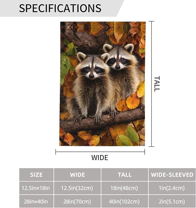 Delerain Cute Raccoon Garden Flag, 28 x 40 Inch Double Sided Design Weather Resistant Indoor & Outdoor Decoration Small Banner for Home Yard Lawn Patio Office