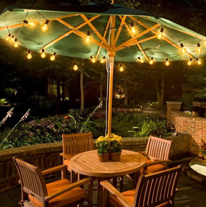 Larkvue 25FT Solar String Lights Outdoor with Remote, Waterproof Dimmable 3 Modes Patio Lights with 10+1 LED Shatterproof G40 Bulbs for Wedding-Brown