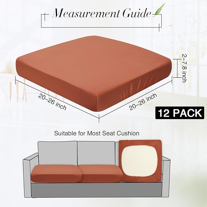Newwiee 12 Pcs Patio Outdoor Cushion Covers Replacement Waterproof Stretch Sofa Couch Cushion Covers Washable Individual Couch Slipcovers Set Furniture Protector for Pets(20-27 Inch,Light Coffee)