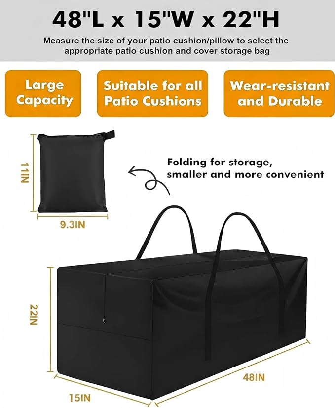 Patio Cushion Storage Bag,Outdoor Cushion Storage Bag,Waterproof storage bag with zipper and handle,Used for outdoor cushion storage and home storage.48in L x 15in W x 22in H
