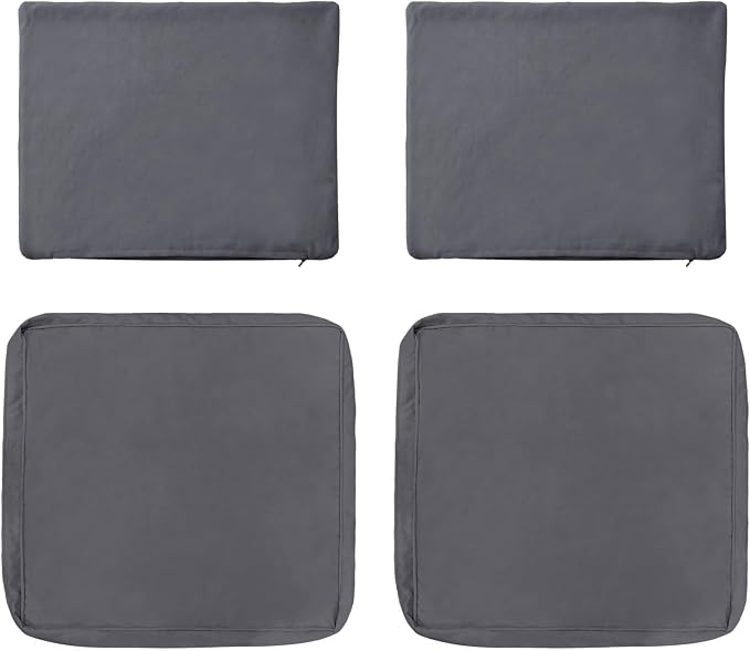 4-Piece Outdoor Patio Cushion Covers, Seat & Back Replacement Set, Covers Only for Patio Furniture, Porch, Deck, Balcony (4Pcs-Gray, 24 * 24 * 4-inch)