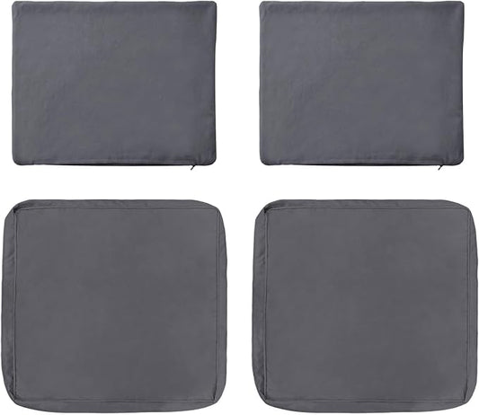 4-Piece Outdoor Patio Cushion Covers, Seat & Back Replacement Set, Covers Only for Patio Furniture, Porch, Deck, Balcony (4Pcs-Gray, 24 * 24 * 4-inch)