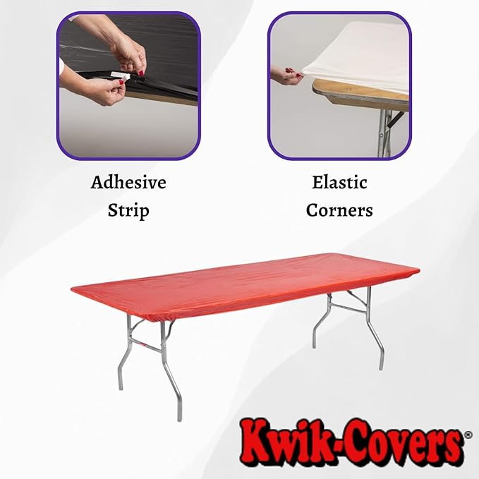 Kwik-Covers 6' Rectangle Plastic Table Covers 30" x 72", Bundle of 5 (Red)
