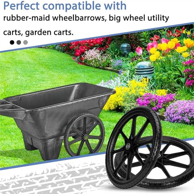 Upgraded 20" Flat Free Wheels Compatible with rubbermaid Wheelbarrow Tires, 20" Flat Free Tires with 5/8" and 3/4" Bearings Replacement for rubbermaid Cart Wheels/Big Wheel Utility Carts