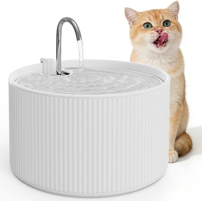 Ceramic Cat Water Fountain, 2.2L/74oz Cupcake Pet Water Fountain for Cats and Dogs, Automatic Pet Drinking Fountain,Double Filtration System, Easy to Clean (White)