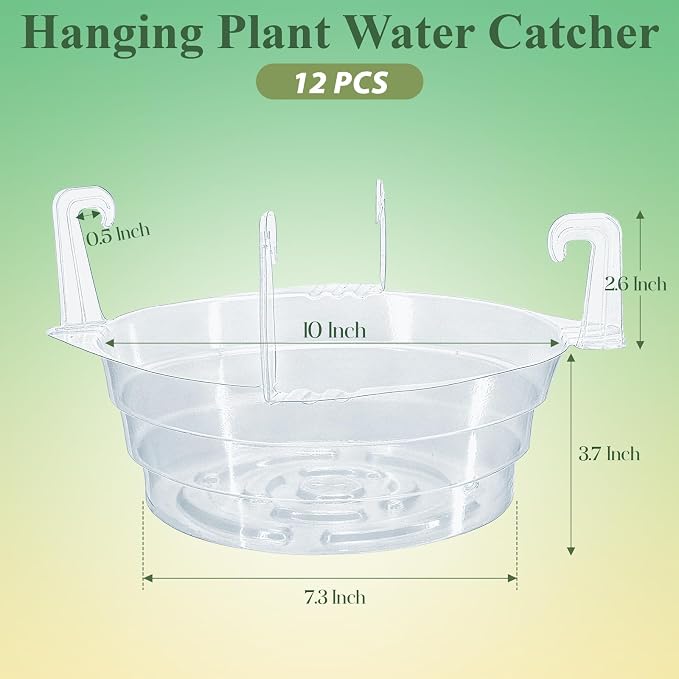12 Pack Hanging Plant Water Catcher Tray, 10 Inch Clear Drip Pan Saucers for Hanging Planters & Pots, Indoor Self Watering Accessories for Hanging Plant Baskets (10" X 12P)