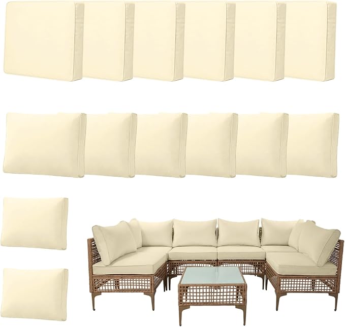 14pcs Outdoor Patio Cushion Covers Replacement, 24" Zippered Outdoor Cushion Covers Waterproof, UV Resistant & Washable Patio Furniture Cushion Covers Waterproof for Patio Sectional, Covers Only Beige