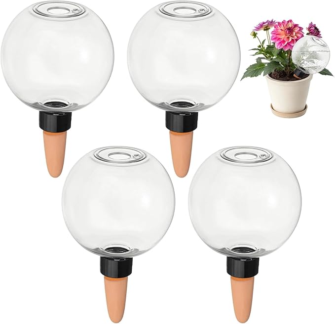 M METERXITY 4-Pack Plant Self Watering Globes, 7.2 oz Plastic Bubble Water Bulbs Top Fill for Indoor/Outdoor Plants, Self Watering Spikes Slow Release Terracotta [Transparent]