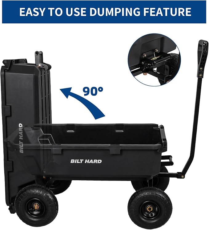 BILT HARD 900 lbs Poly Garden Dump Cart, 5 Cu.Ft Wheelbarrow Cart with 10" All Terrain Wheels & Quick-Release System, Heavy Duty Utility Wagon for Yard, Farm & Garden