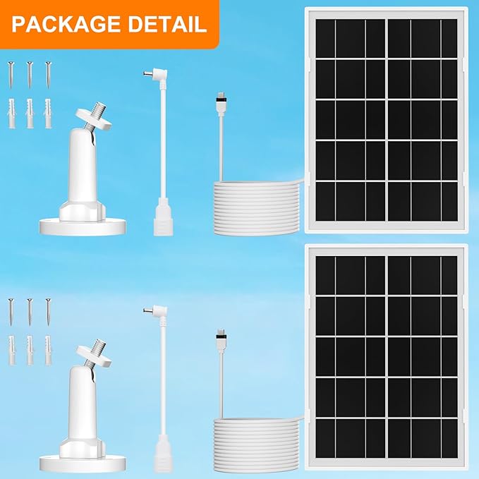 7W Solar Panel for Ring,2Pack Solar Charger for Stick Up Cam, Stick Up Cam Pro, Spotlight Cam Plus/Pro with 10FT/3M Waterproof Long Cable and USB-C to Barrel Plug Adapter