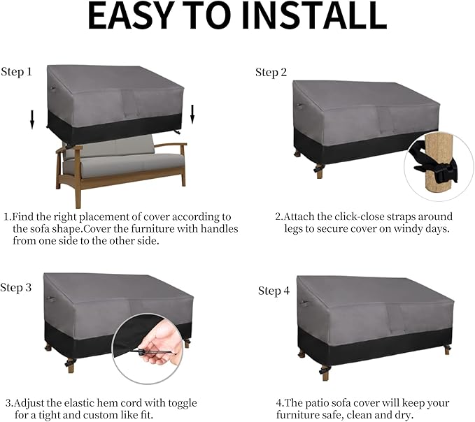Easy-Going Waterproof Outdoor Loveseat Cover, Heavy Duty Deep 2-Seater Patio Couch Cover, Windproof Outdoor Furniture Protector with Air Vent (58Wx40Dx31H inch, Gray/Black)
