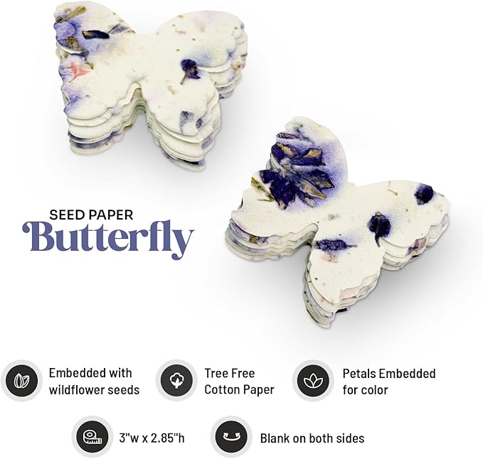 50pcs Large Purple Butterfly Seed Paper – Writable & Plantable Wildflower, Mom's Gift for Mother’s Day, Use for Wedding, Baby Shower, Party Favors & Easter Decorations