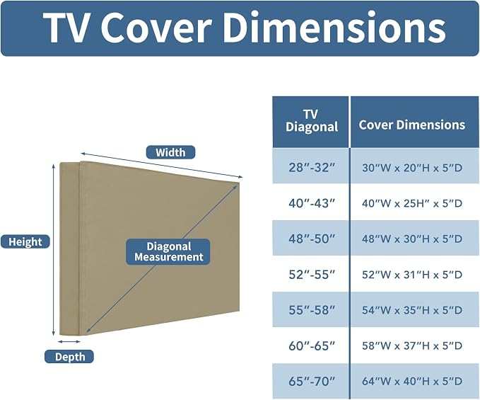 Easy-Going Outdoor TV Cover with Roll Up Front Flat for 48-50 inch, Waterproof and Weatherproof TV Cover for Flat Screen TV, Camel