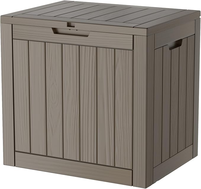 Outdoor Storage Deck Box Waterproof,35 Gallon Lockable Patio Package Delivery Bin as Seat, Resin Storage Container Bench for Furniture Cushions, Pool Accessories, Garden Tools, Grey