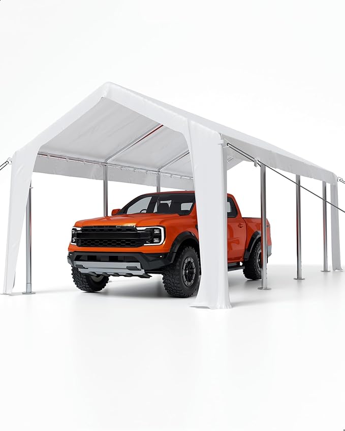 Hipicute 13'x20' Waterproof & UV-Resistant carport Replacement Canopy Cover -220G PE Fabric - White (Cover Only, Frame Not Included)