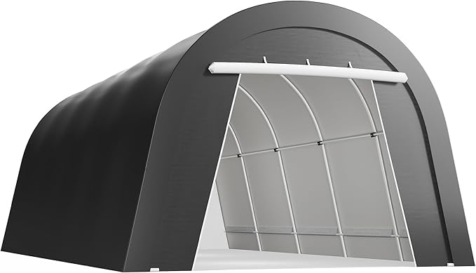 Heavy Duty Carport 12X25FT, Portable Garage with 2 Roll Up Doors Vents and Metal Round Roof, Outdoor Storage shed Car Port Canopy Tent for Garden Tools, Vehicle Truck Boat, Party, Dark Gray