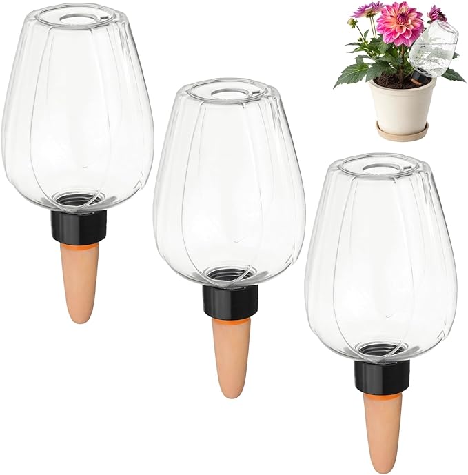 M METERXITY 3-Pack Plant Self Watering Globes, 5.1 oz Plastic Rose Water Bulbs Top Fill for Indoor/Outdoor Plants, Self Watering Spikes Slow Release Terracotta [White]