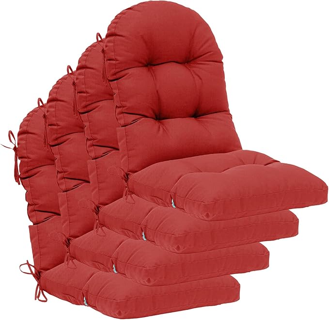 QILLOWAY Outdoor High Back Chair Cushion for Adirondack, All Weather Rocking Chair Cushions Thick Padded Replacement for Patio Furniture Set of 4,Red
