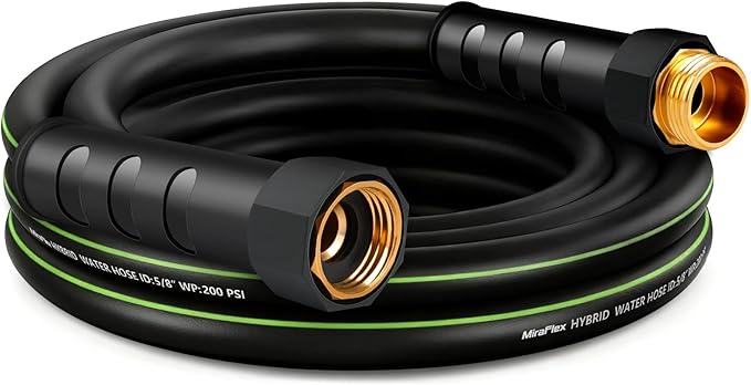Non-Expandable Garden Hose 10ft, Lightweight Flexible Hose, Kink Resistant, Brass Fittings, 5/8 Inch, 200PSI Working / 600PSI Burst, for Balcony Pet Bathing