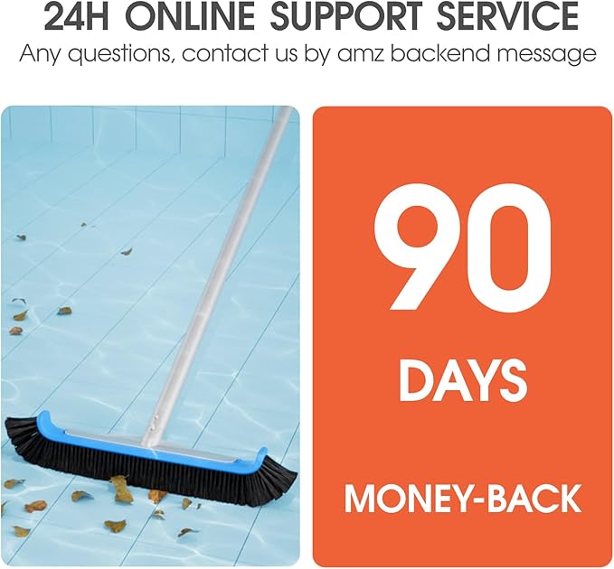 TidyMister Pool Brush 17.5'' Heavy Duty Swimming Pool Brushes for Cleaning Pool Walls & Tiles & Floors & Corners Scrub Brush Head Reinforced Aluminum Back