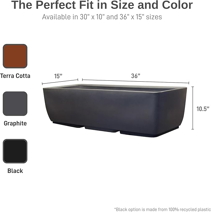 RTS Home Accents 36" Urban Rectangular Garden Planter, Graphite - Durable, Weather-Resistant, and Stylish Planter for Outdoor Gardens, Patios, and Contemporary Spaces