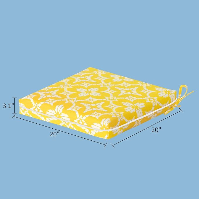 COZYVIDA Outdoor Chair Cushions Set of 4, 20"x20" Square Seat Pads with Tie Straps and YKK Zippers, 30D High-Density Foam, Water-Resistant Fabric,UV-Resistant 1000+ Hrs