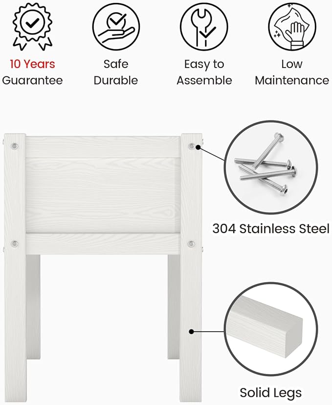 Small HDPE Raised Garden Bed, Elevated Planter Box with Legs, Outdoor All-Weather Planter Raised Beds for Seeds, Herbs, Flowers, Vegetables (White)