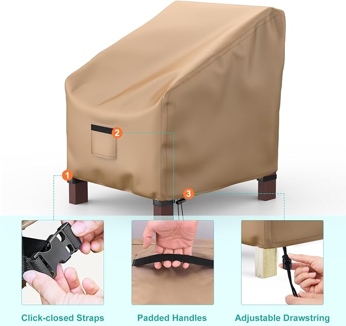 Patio Chair Covers for Outdoor Furniture Waterproof 2 Pack, Lawn Chair Covers 600D Heavy Duty Oxford Cloth, Large Covers for Lounge Lawn Deep Seat 32" W x 37" D x 36" H-Brown