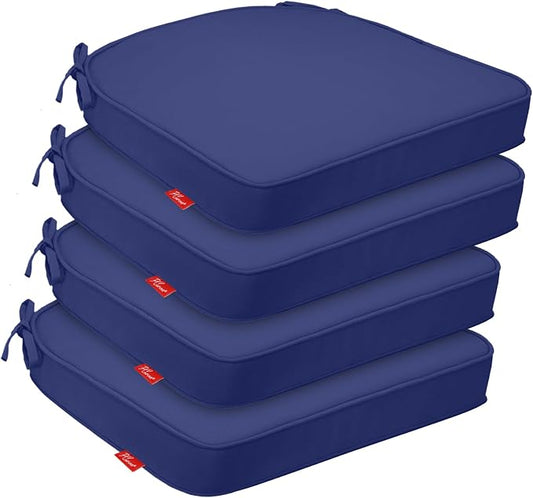 Outdoor Chair Cushions Set of 4, 17x16 Inch U-Shape Patio Seat Cushions with Ties, Water & Fade Resistant High Density Foam Cushions for Garden Patio Chairs, Deep Blue