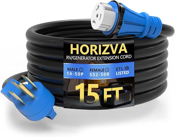 50 Amp Generator Cord 15FT, NEMA 14-50P to SS2-50R Heavy Duty Generator Extension Cord, Female Plug with Twist Lock, 6/3+8/1 Gauge STW Wire for Camper & House, ETL Listed