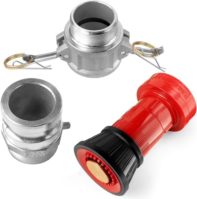 NOVINO Fire Hose Nozzle,2 inch NPSH Heavy-Duty Industrial Fire Hose Constant Flow Fog Nozzle with 2pcs 2" Aluminum Camlock Fitting Coupling Equipment