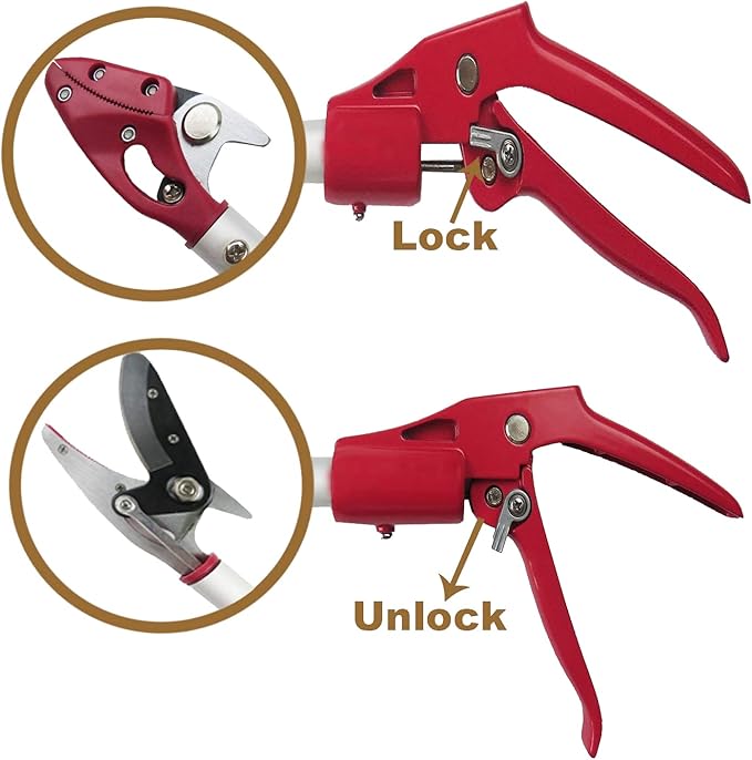 4FT Long Reach Pruner and Fruit Picker with Cut & Hold Feature, Lightweight 1.1lb Aluminum Pole with 90° Rotating Head, High Carbon Steel Sharp Blade, Ergonomic Tree Trimmer for High Branches