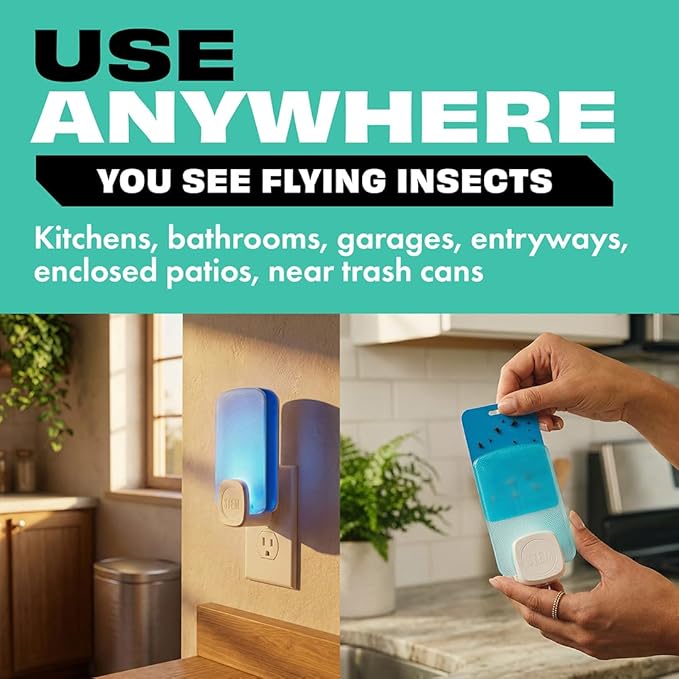 STEM Flying Insect Trap - Indoor Fruit Fly & Gnat Catcher for Home, Kitchen & Any Room, Attracts & Traps Bugs, Soft Blue UV Light - Includes 1 Plug-in Device & 1 Cartridge