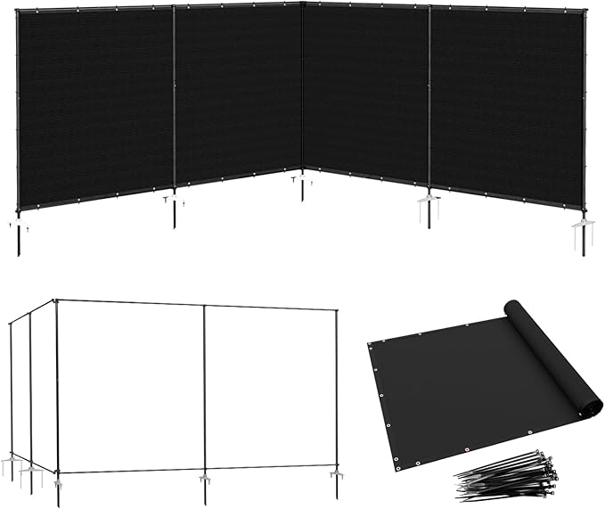 5' x 140' Black Outdoor Privacy Screen Freestanding 240 GSM Privacy Fence Panels for Outside, Pool Fences with Poles, Backyard Temporary Fencing, Privacy Wall Ground Pole Fence