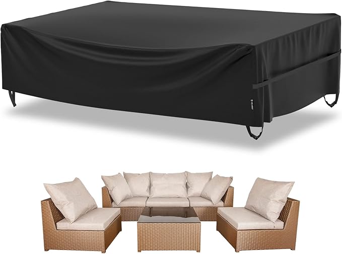 Velway Patio Furniture Cover Waterproof Outdoor Sectional Sofa Set Covers, All Weather Oxford Tear-Resistant Rectangular Table Chair Set Cover with Windproof Design, Large 126x63x28 Inch, Black