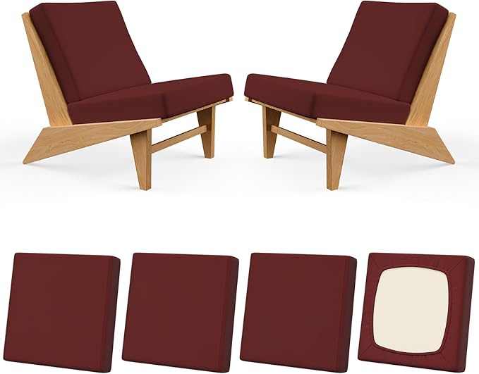 4Pcs Patio Stretch Cushion Covers, Outdoor Couch & Sofa Replacement Slipcovers for Patio Furniture Cushion Covers, Washable Reusable Furniture Protector, Square Large, Wine Red