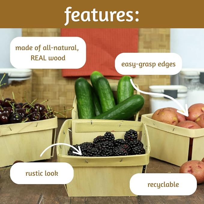 Set of 10 Quart Harvest Baskets – Small Wooden Fruit and Vegetable Baskets – Perfect for Farmer’s Markets, Harvesting, Gifting, and Décor
