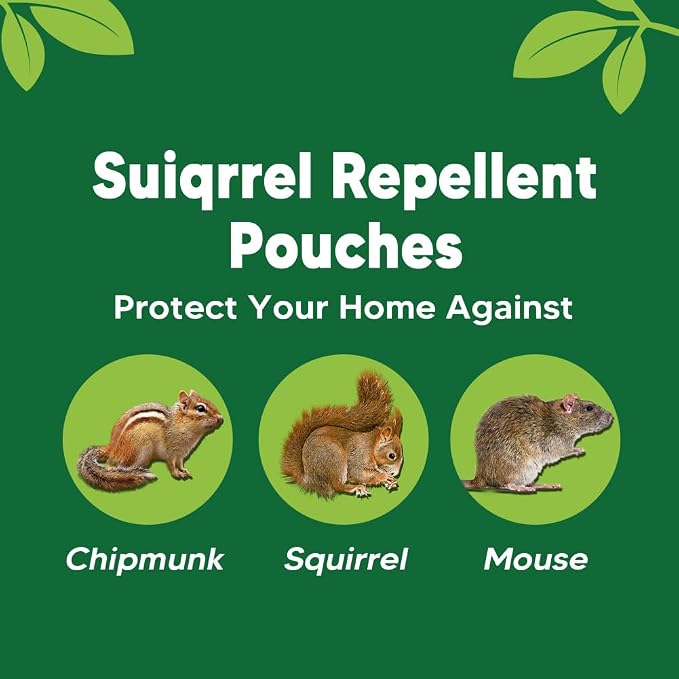 AUDQQM Squirrel Repellent, Outdoor Chipmunk Repellent, Mint Squirrel & Chipmunk Deterrent for Garden, Keep Squirrels Away from Yard, Lawn, Attic & Bird Feeders-7 Pouches