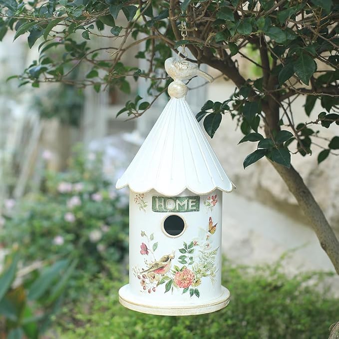 Metal Hanging Birdhouses for Outdoors Bird Houses for Outside Unique Bird Nest for Bluebird Wren Chickadee Sparrow Bird Nest Box for Garden Patio