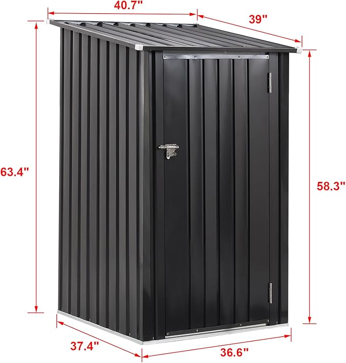 Multifunctional Garden Shed with Tilted Roof UV Resistant Weather-Resistant Shed Storage House Steel Utility Tool for Home Decoration Dark Gray