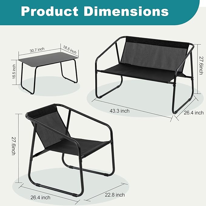 DUMOS 4 Piece Patio Furniture Set，Outdoor Patio Furniture Set with Table, Patio Sectional Bistro Sets for Lawn, Garden, Balcony, Poolside