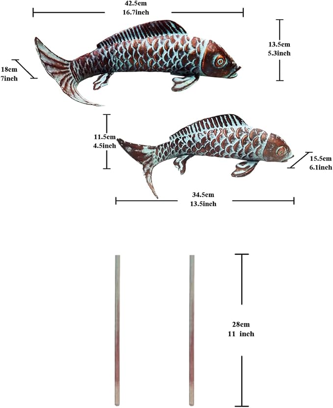Garden Statues Koi Fish Decor for Outside,Antique Copper Garden Decor,Large Outdoor Koi Sculptures & Statues for Yard Patio Backyard Pond Decorations,Metal Fish Gifts for Mom Grandma,Set of 2