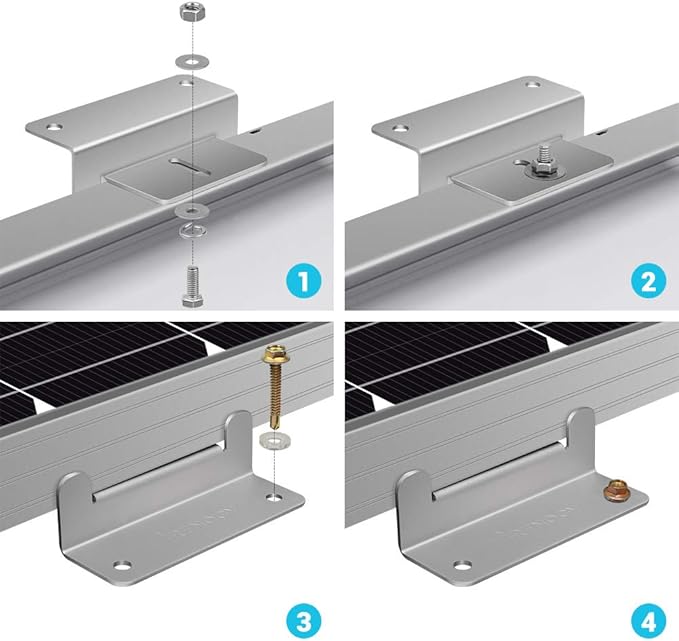 Renogy Solar Panel Mounting Z Brackets Lightweight Aluminum Corrosion-Free Construction for RVs, Trailers, Boats, Yachts, Wall and Other Off Gird Roof Installation, one set of 4 Units,Gray