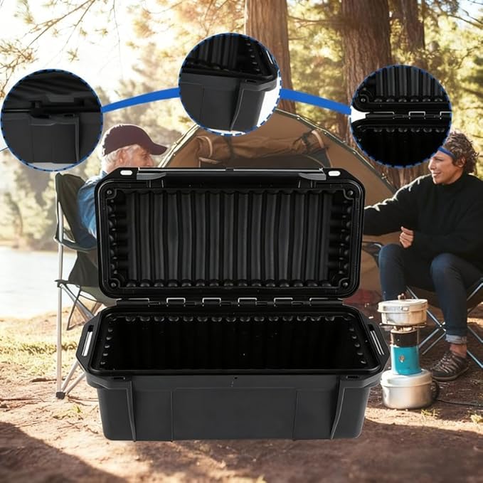 Waterproof Storage Box, Black Waterproof Storage Containers Storage Bin Portable Weatherproof Shockproof Airtight Survival Box Lightweight for Fishing Camping Hiking Outdoor Activities